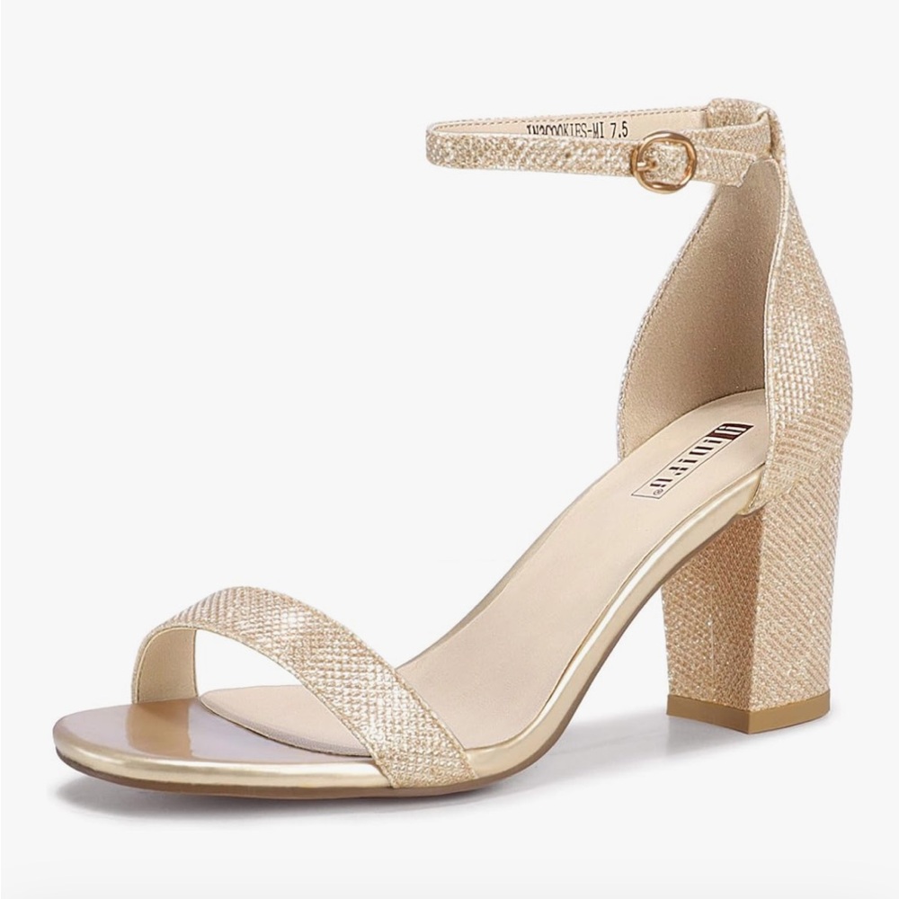 IDIFU Gold Block Heel Sandals
